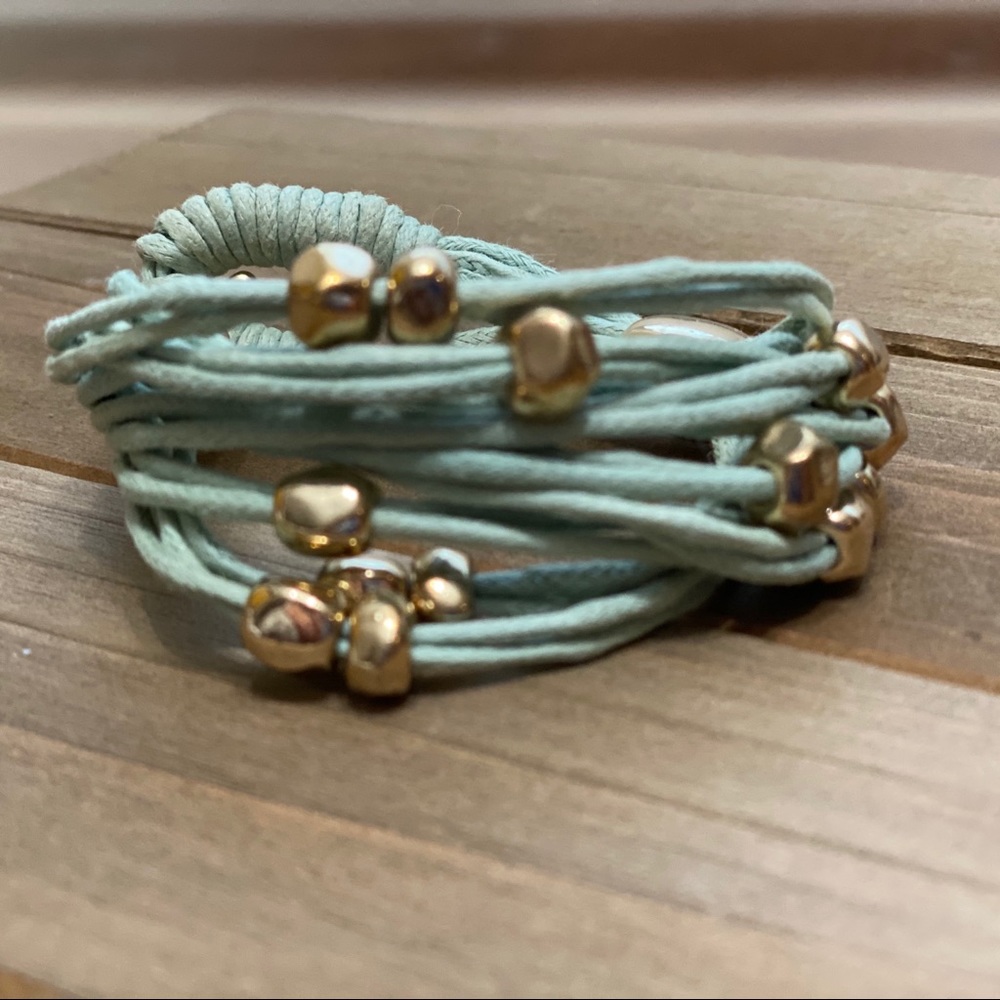 Multistrand Green Cord Bracelet with Gold Accents - Picture 2 of 6